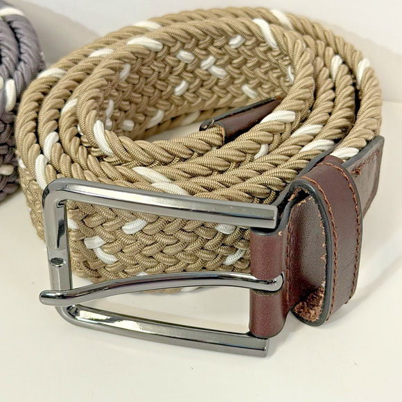 Johnston Murphy Braided Golf Belts Lot Of 2 Men’s 34 Grey and Tan Khaki - Picture 2 of 7